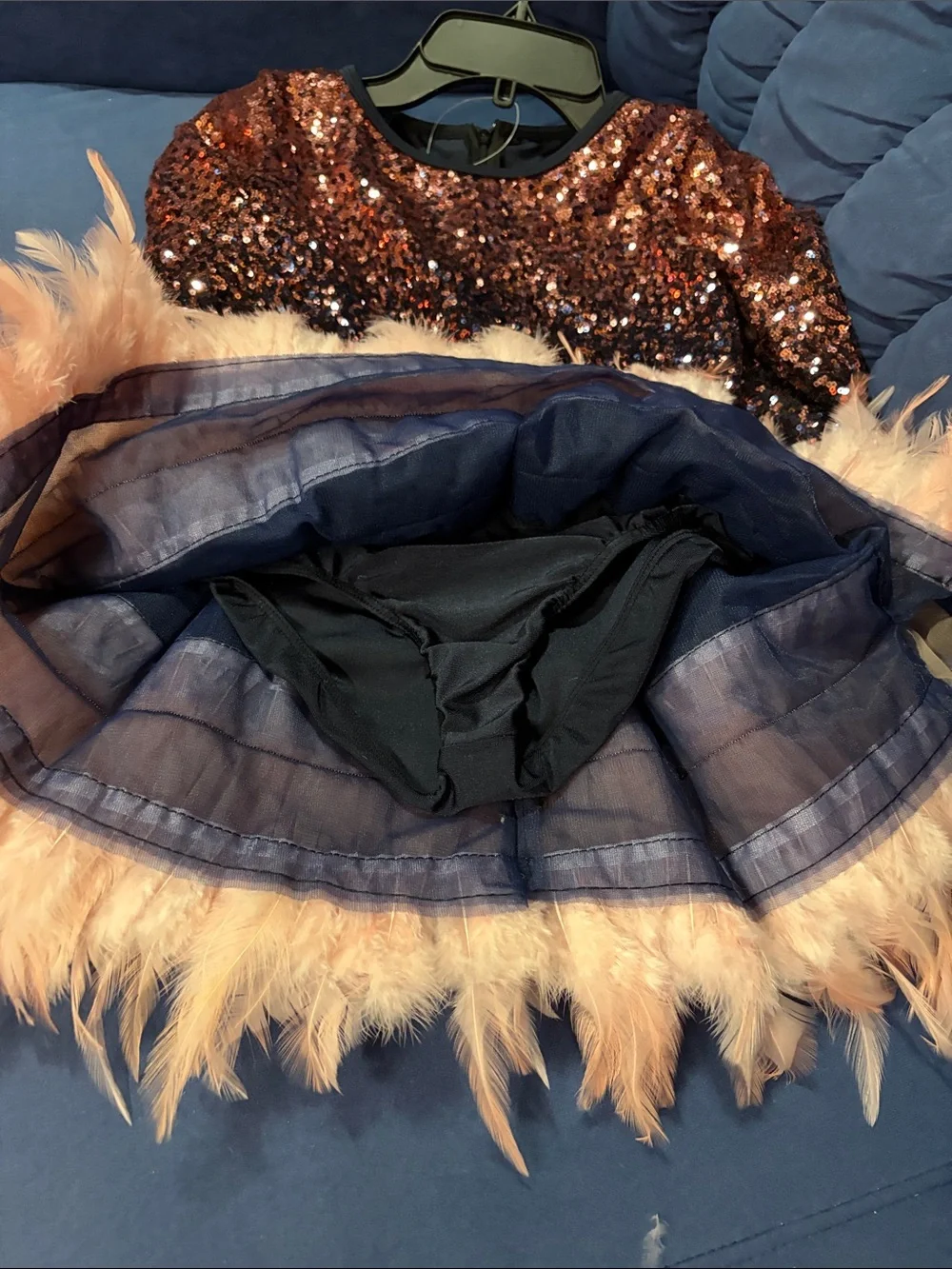 Girls Sequin and Feather Dance Costume - Black & Peach-Curtain calls costumes